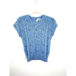 Vintage Marisa Christina blue knit cap short sleeve baby blue cottagecore top S